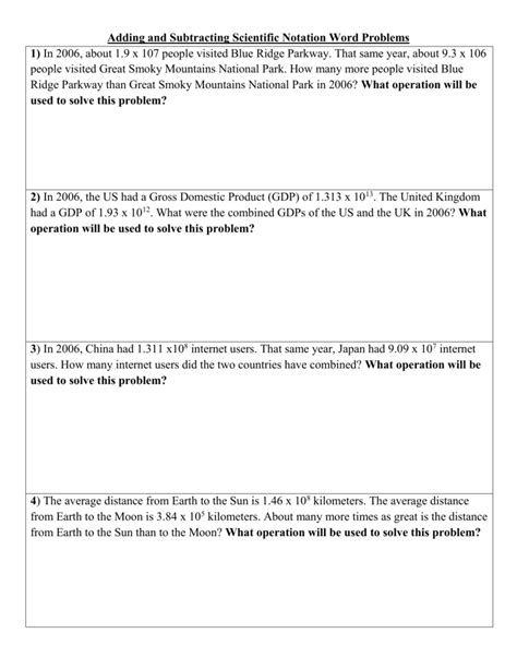 scientific notation worksheet pdf word problems